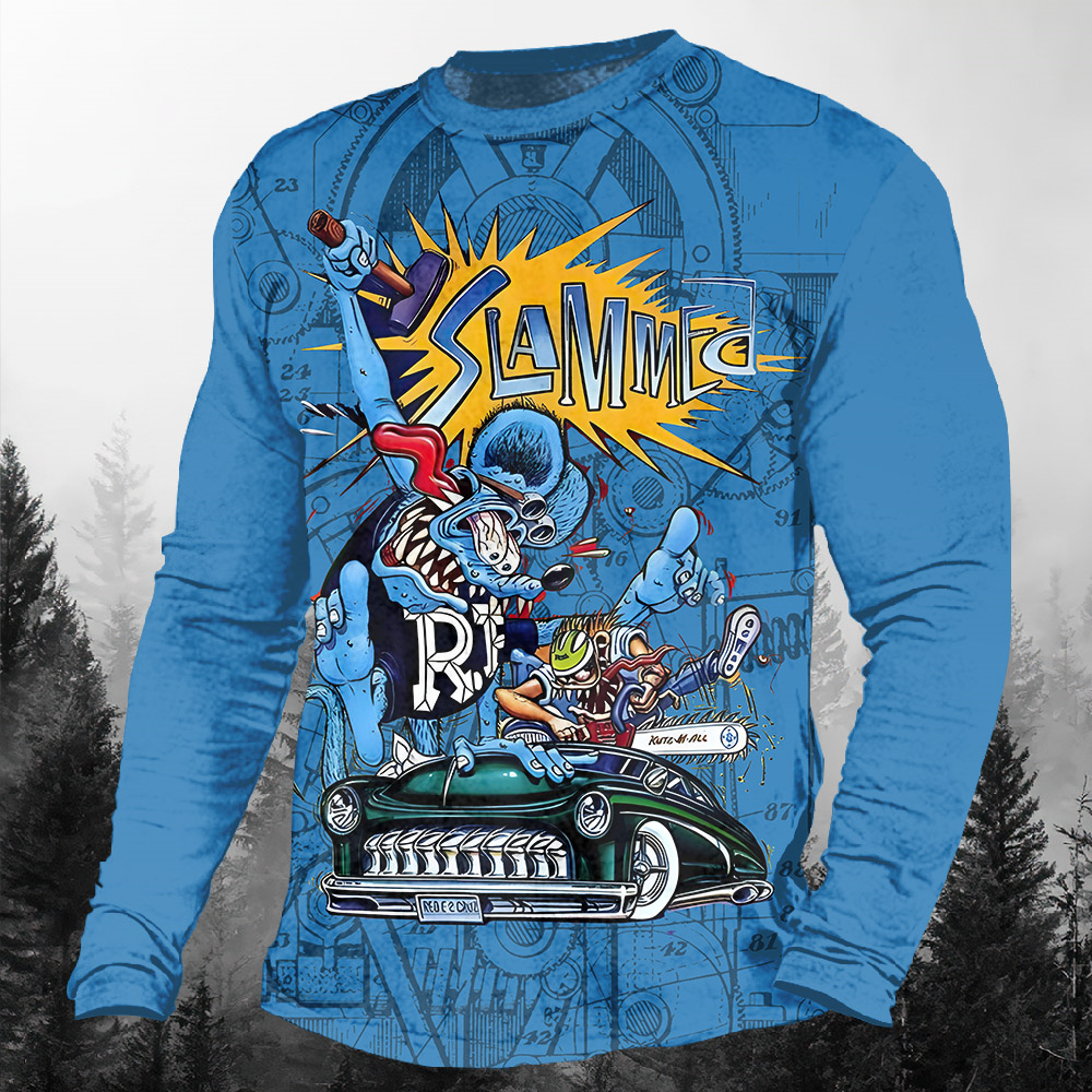 Men's Casual Cartoon Graphic Long Sleeve T-Shirt