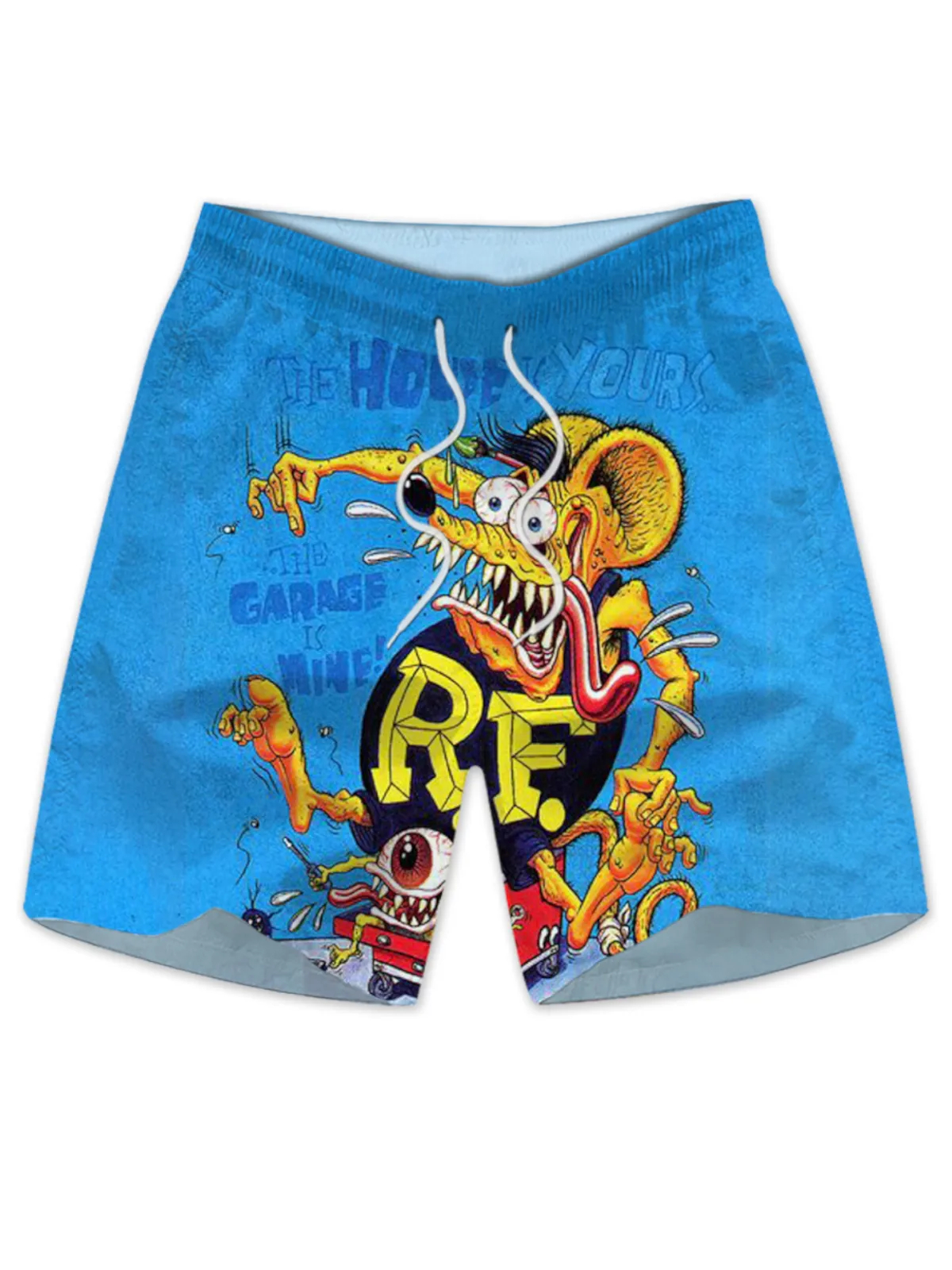 Men's retro cartoon car graphic illustration beach shorts
