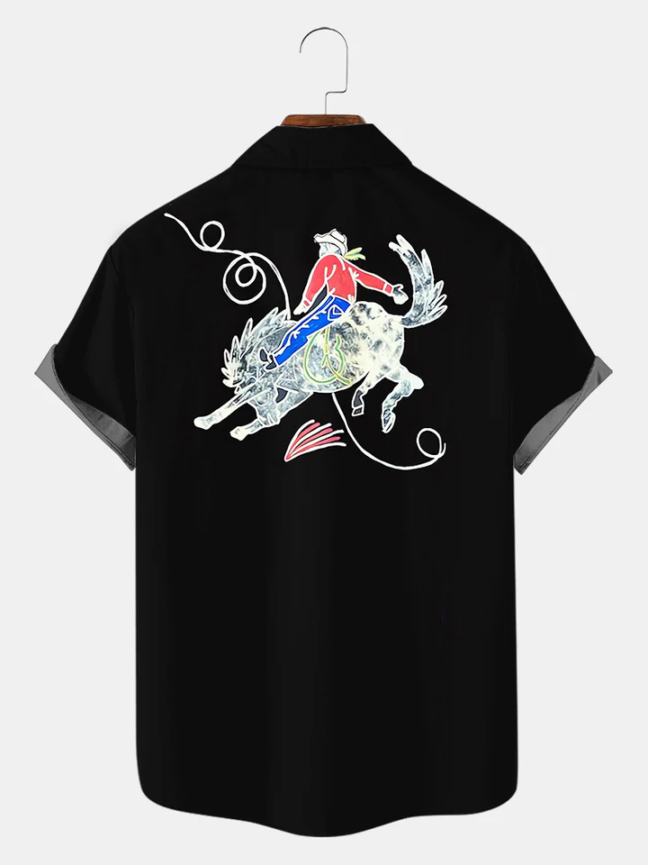 Men's Western Cowboy Style Graphic Short Sleeve Shirt