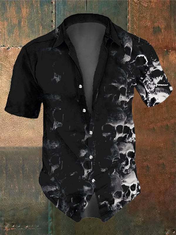 Men's Retro Dark Skull Casual Short Sleeve Shirt