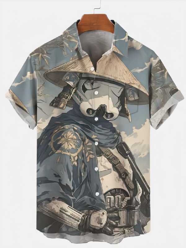 Stylish Blue Print Cotton Linen Shirt