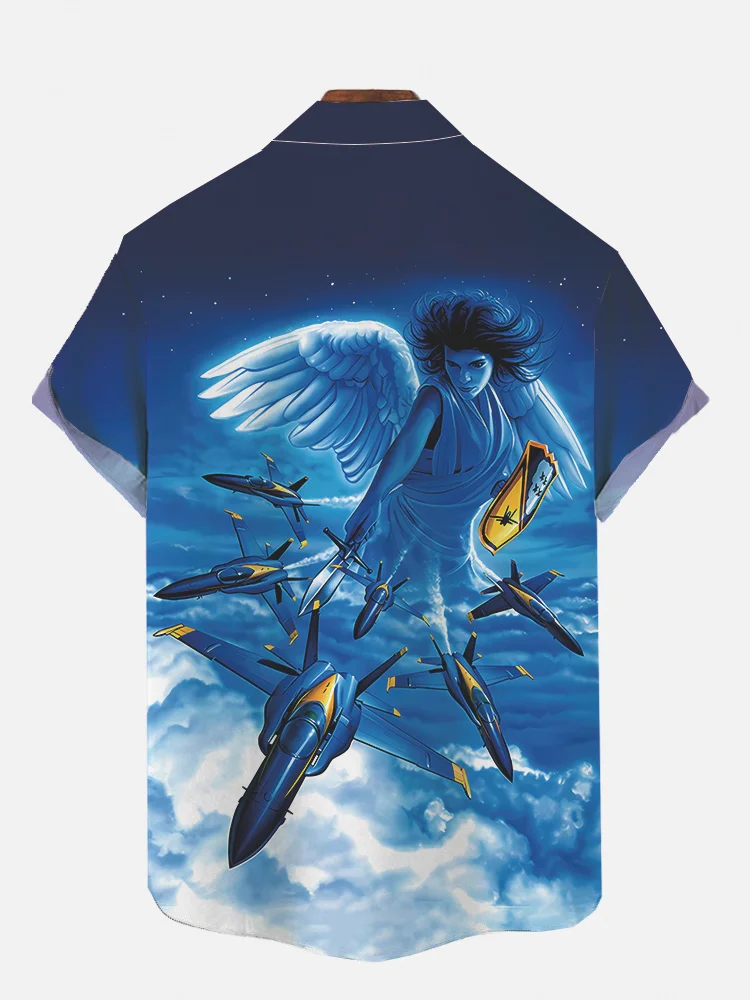 Men's Azul Fleet and Flying Angel Print Short Sleeve Shirt