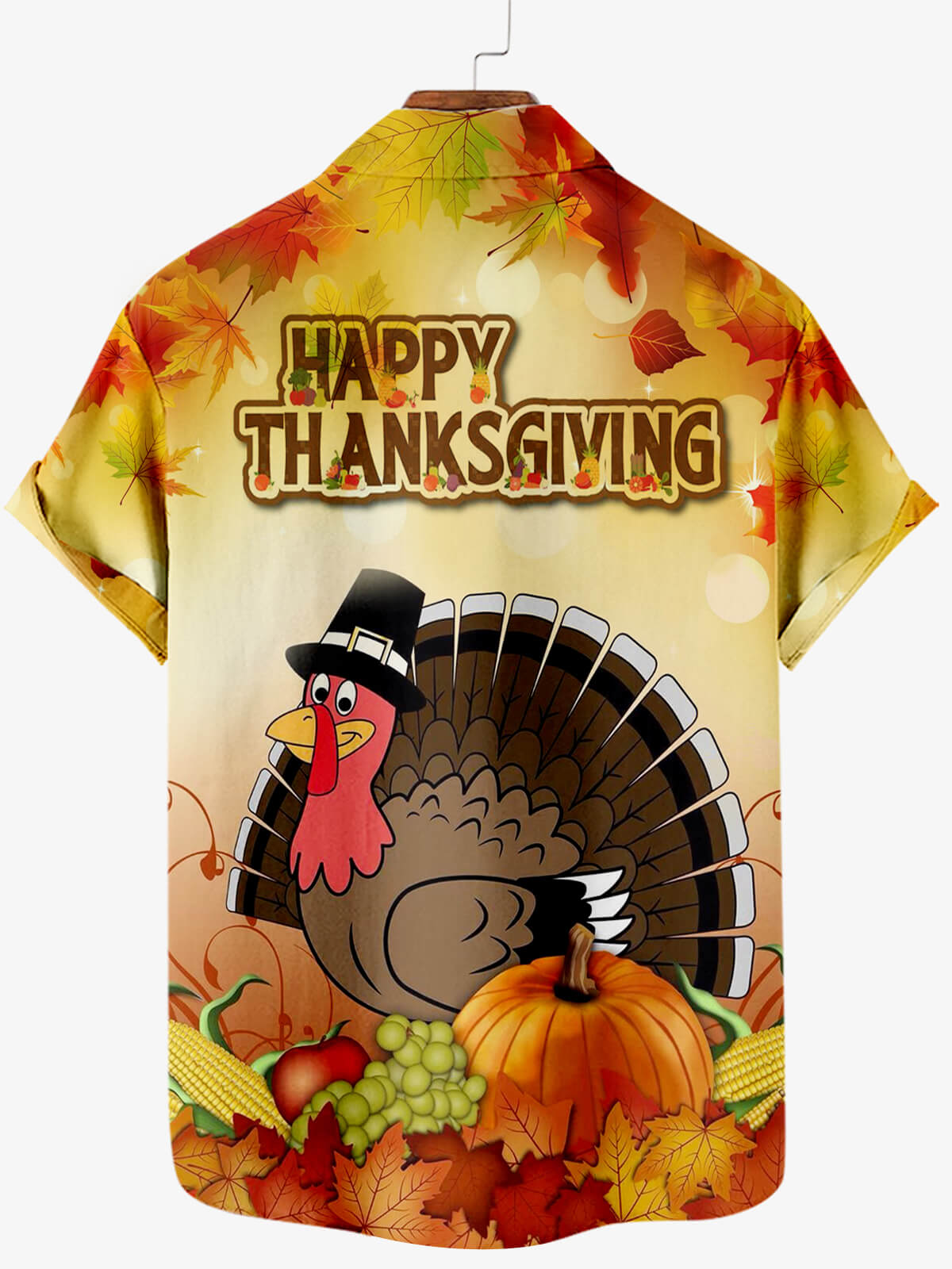 Men's Thanksgiving Creative Design Contrast Color Cartoon Turkey Pattern Short Sleeve Shirt