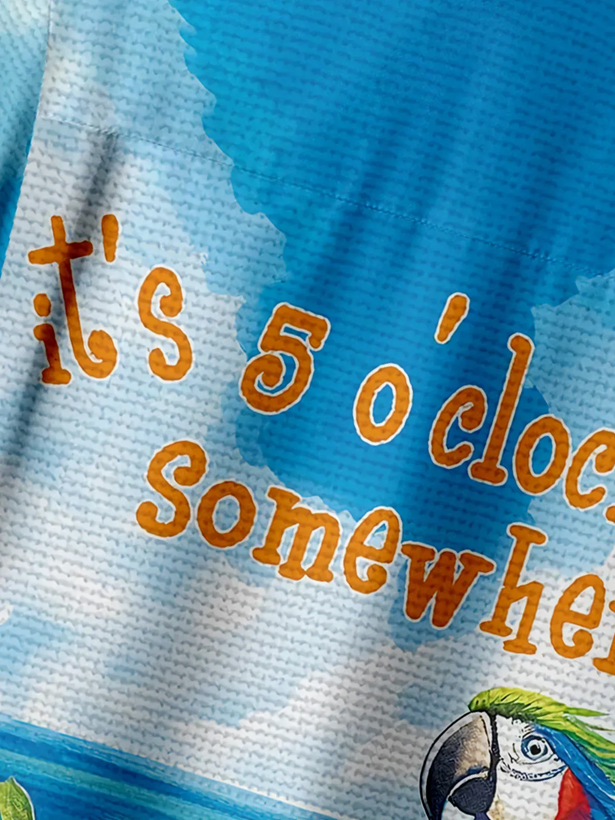 Parrot Print Pocket Collar Short Sleeved Shirt