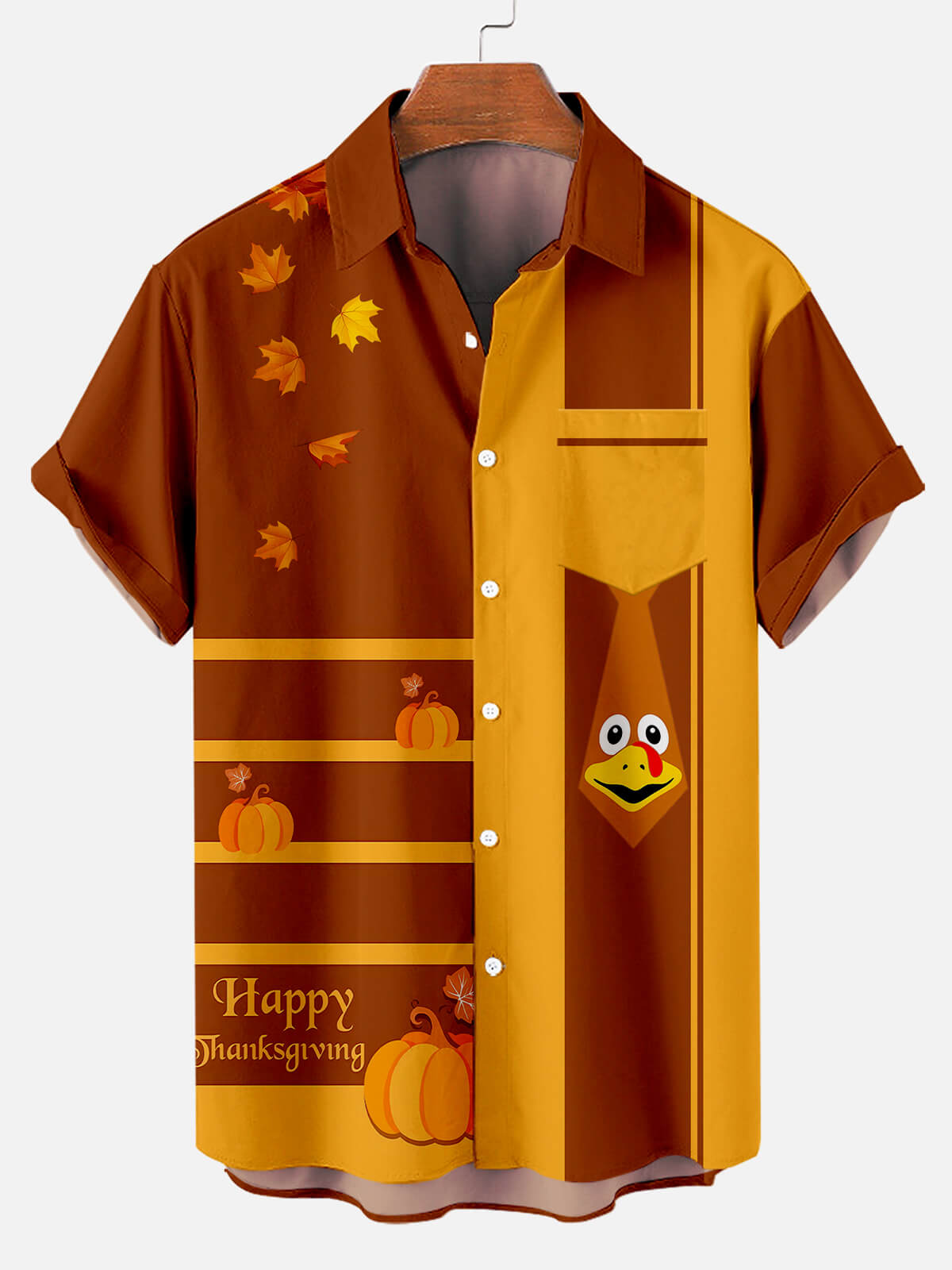 Men's Thanksgiving Turkey Contrast Stripe Short Sleeve Shirt