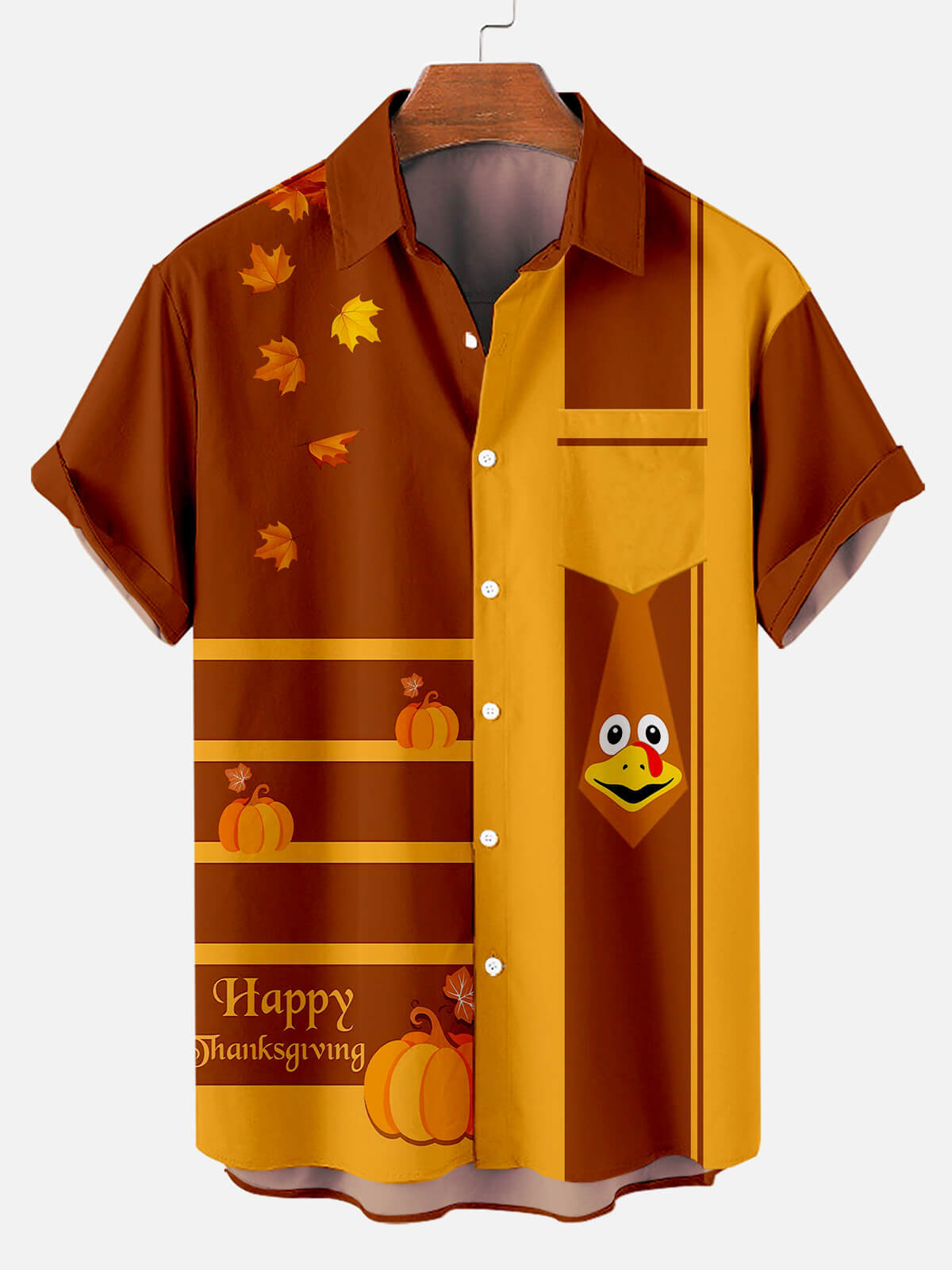 Men's Thanksgiving Turkey Contrast Stripe Short Sleeve Shirt
