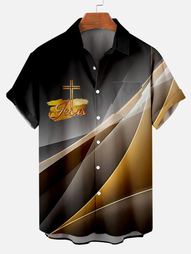 Men's Easter Cross Print Short Sleeve Shirt
