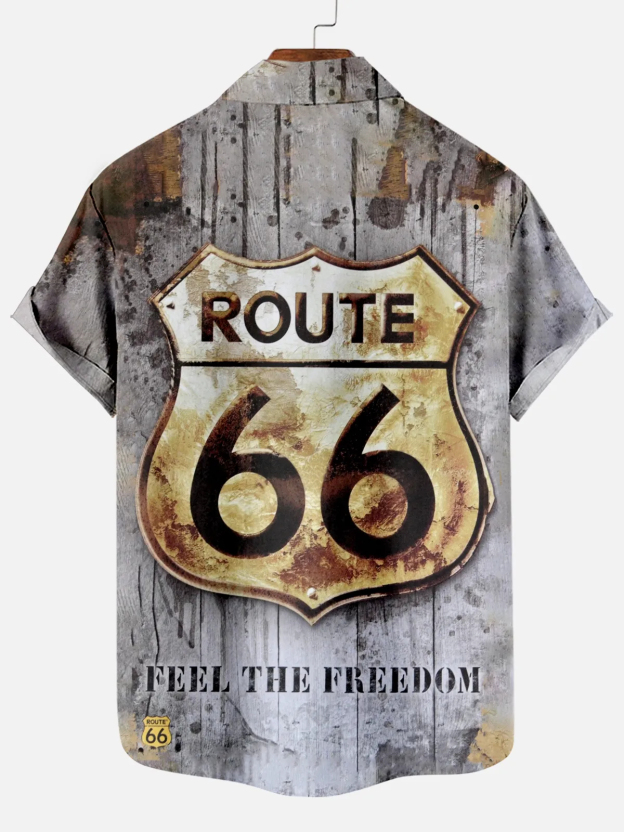 Men's Classic Retro Road Print Short Sleeve Shirt