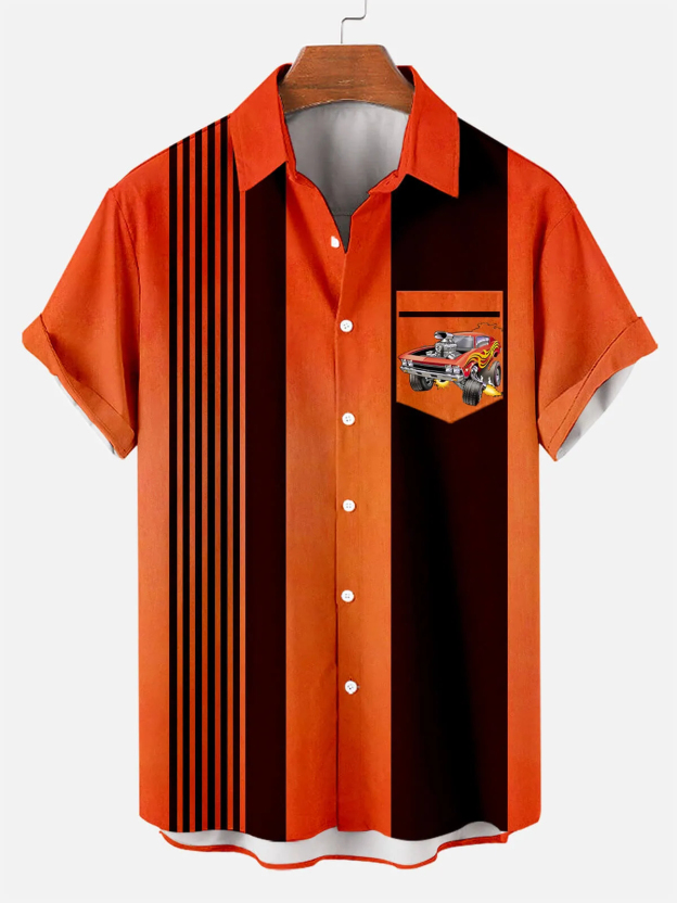 Men's Nostalgic Anime Character Retro Car Short Sleeve Shirt