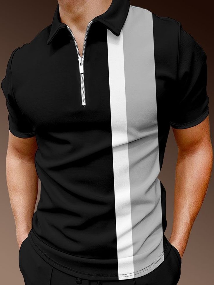 Men's Casual Art Graphic Short Sleeve Zip Polo Shirt