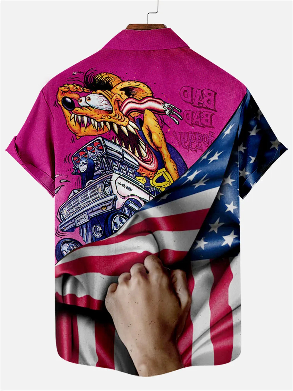 Men's Nostalgic Anime Character Retro Car Short Sleeve Shirt