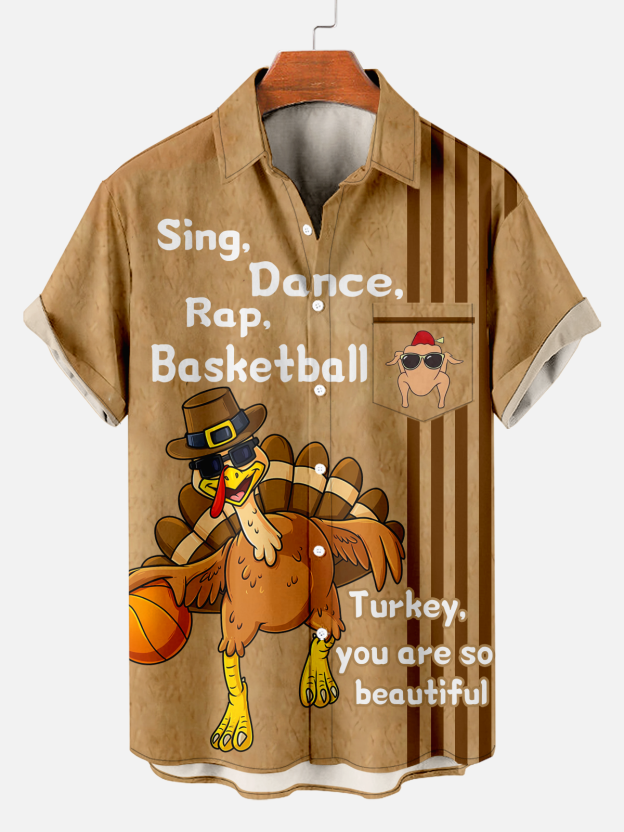 Men's Comfort Thanksgiving Stripe Print Shirt