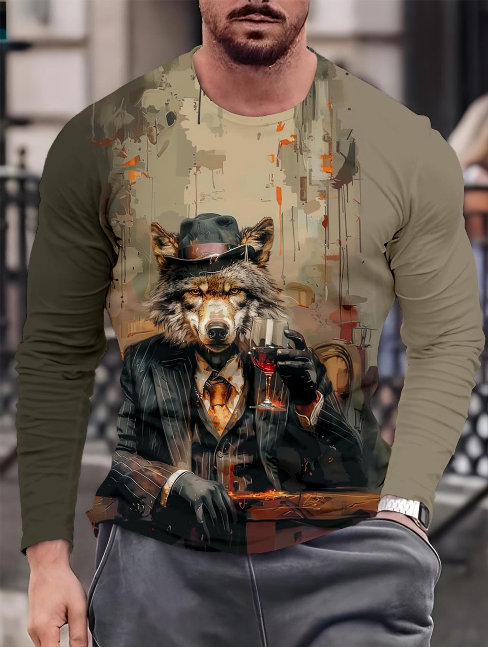 Men's Casual Cartoon Graphic Long Sleeve T-Shirt