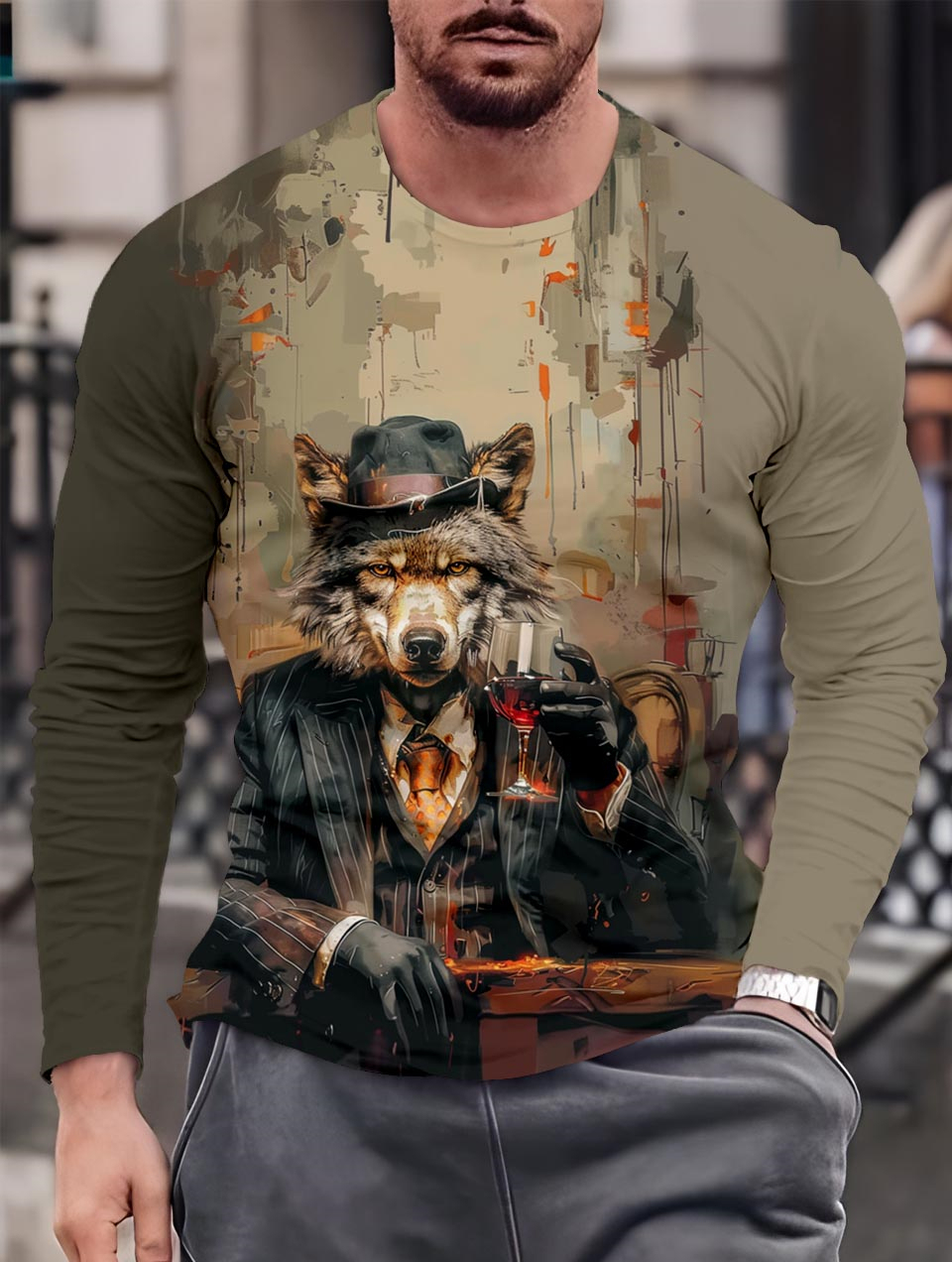 Men's Casual Cartoon Graphic Long Sleeve T-Shirt