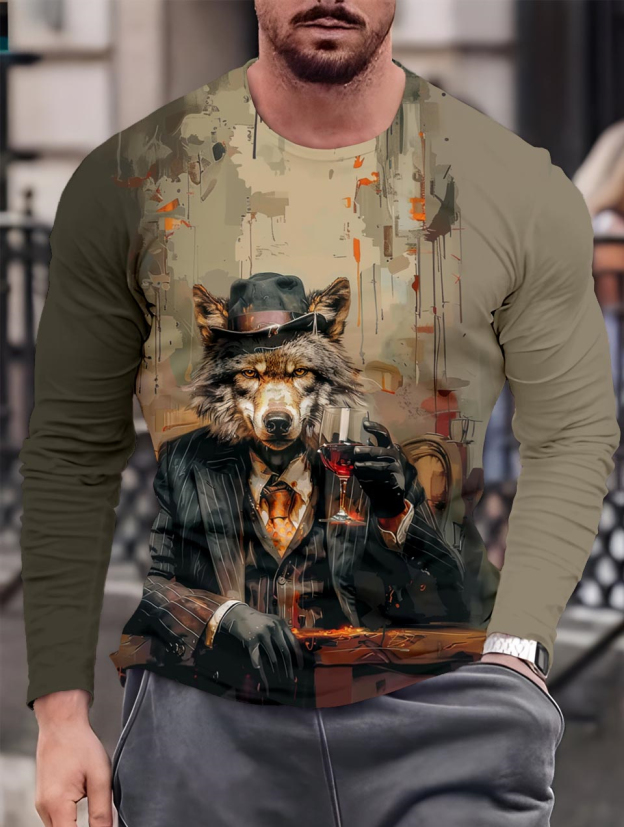 Men's Casual Cartoon Graphic Long Sleeve T-Shirt