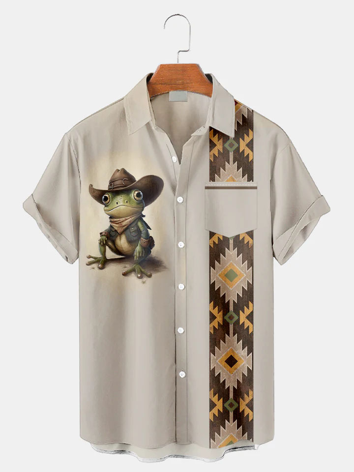 Men's Western Cowboy Style Graphic Short Sleeve Shirt