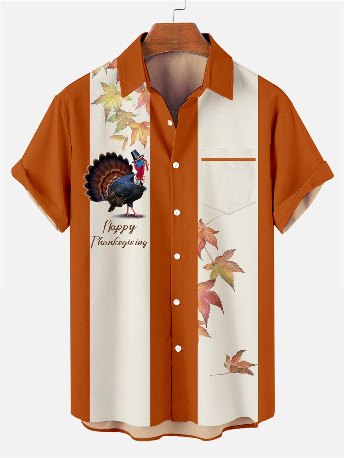Men's Thanksgiving Maple Turkey Short Sleeve Shirt