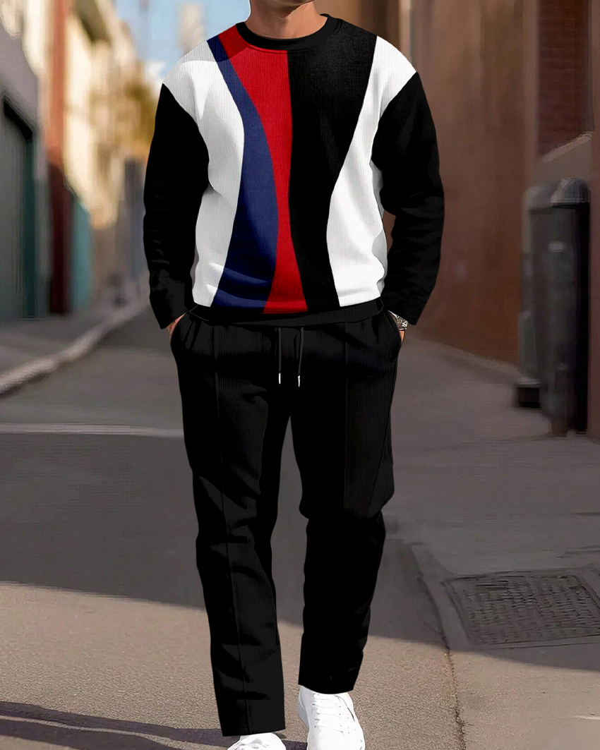 Men's Colorblock Round Neck Casual Sports Set 069