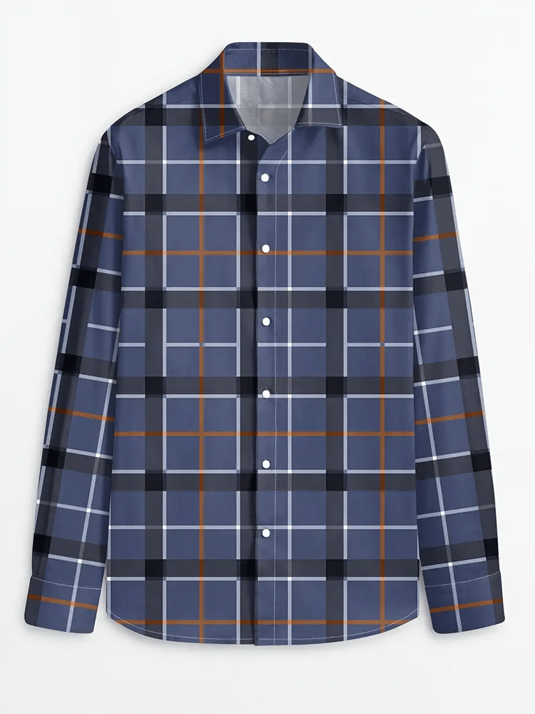 Men's Plaid Business Long Sleeve Shirt