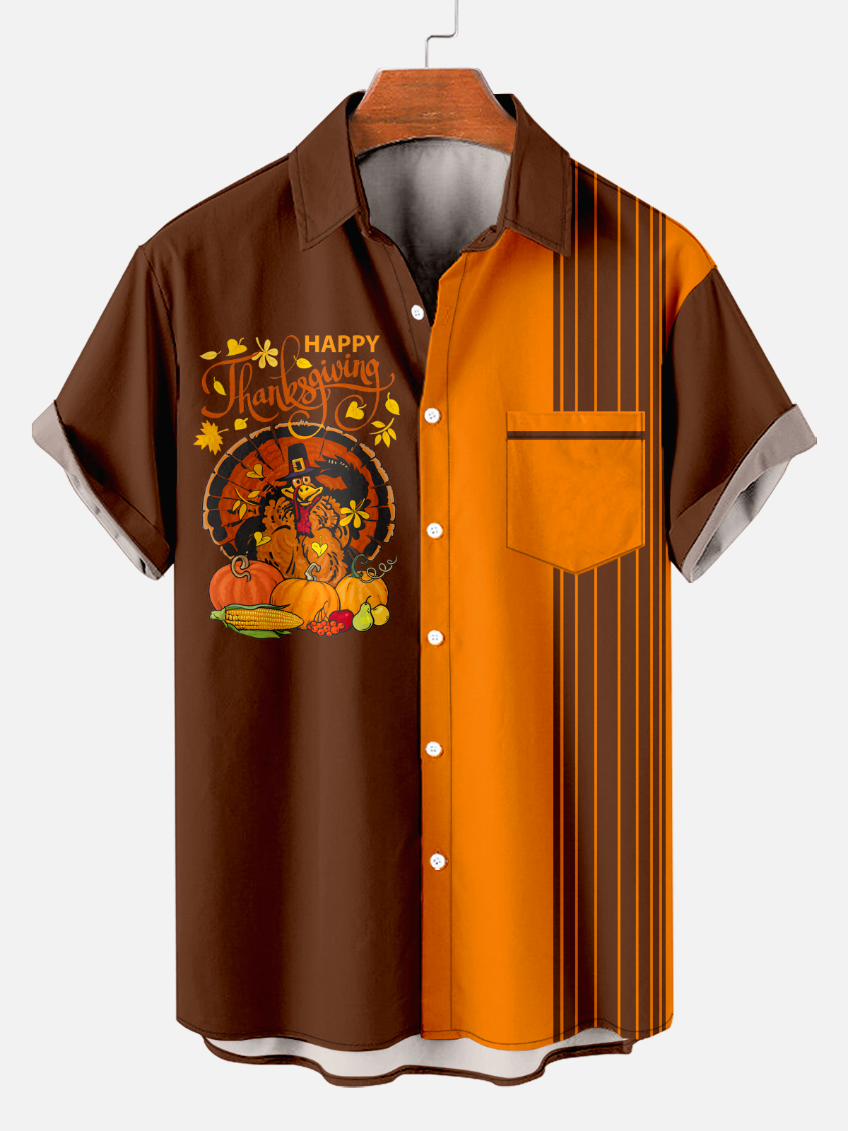 Men's Comfort Thanksgiving Turkey Stripe Print Shirt