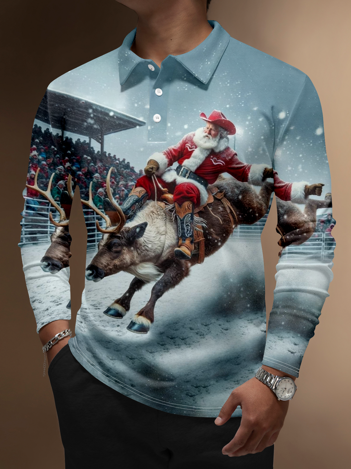 Men's Casual Long Sleeve Button-Down Polo Shirt