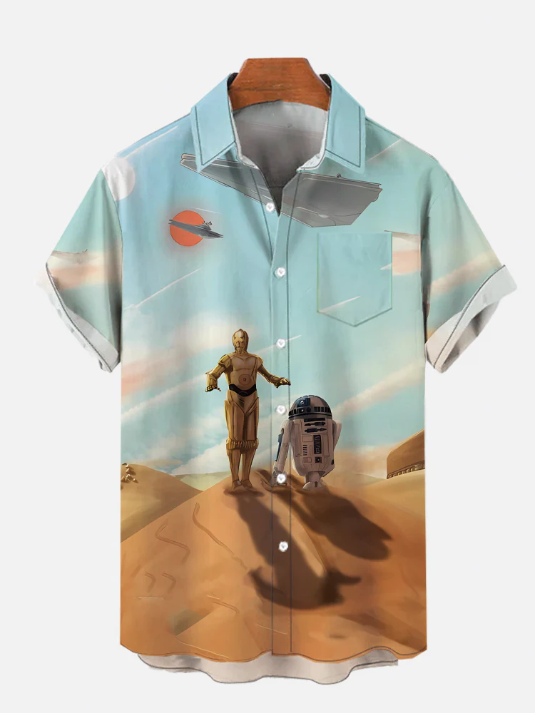 Future mechanical desert style printed short-sleeved shirt