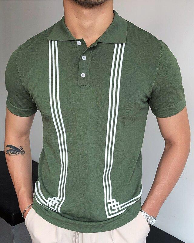 Men's Green Striped Slim Polo Shirt