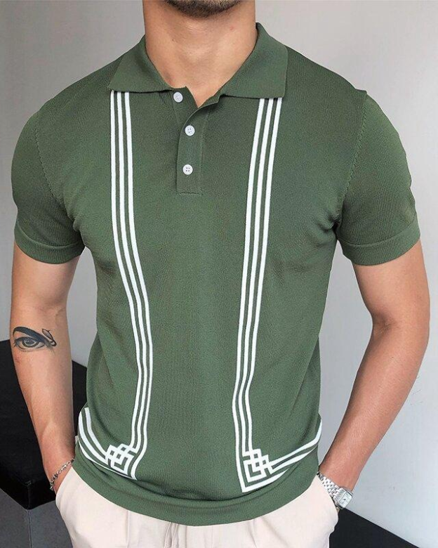 Men's Green Striped Slim Polo Shirt