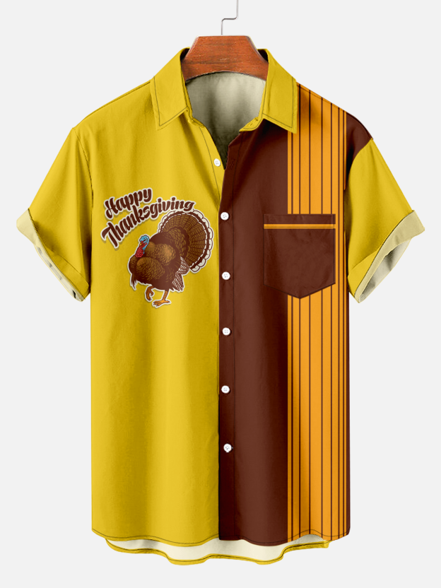 Men's Comfort Thanksgiving Turkey Stripe Print Shirt