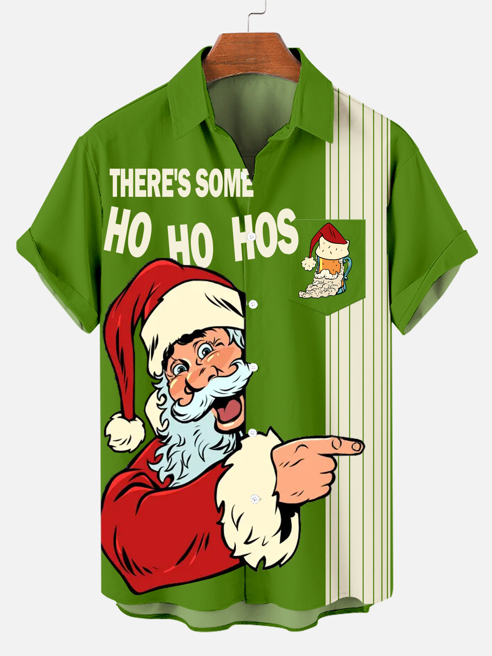 Men's Drink With Father Christmas Printed Short Sleeve Shirt  0325