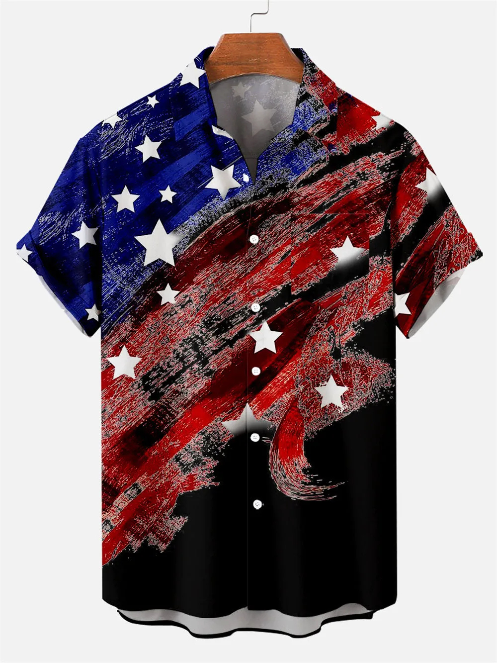 Men's Creative Hand Drawn American Flag Day Pattern Short Sleeve Shirt