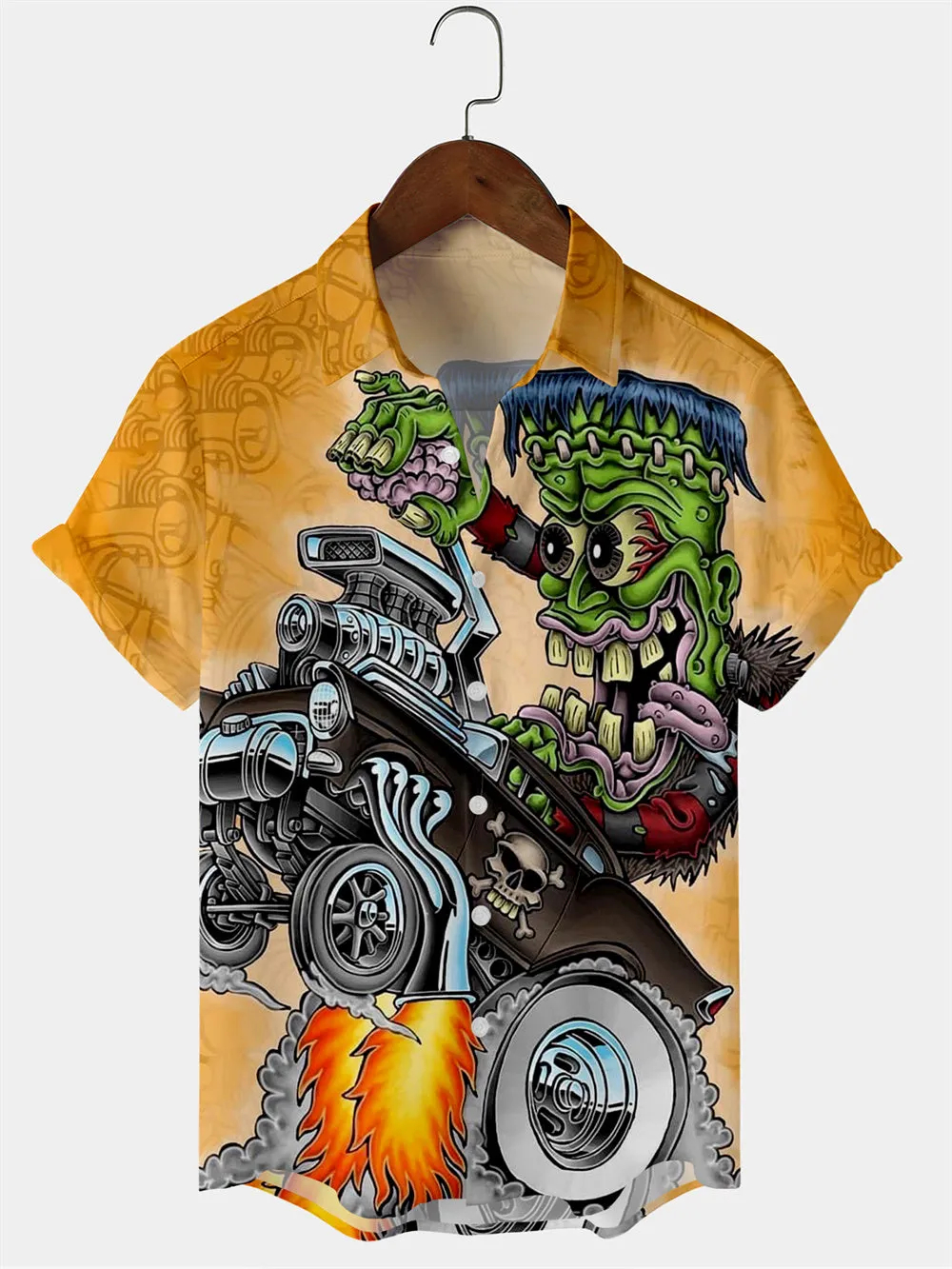 Men's Nostalgic Anime Character Retro Car Short Sleeve Shirt