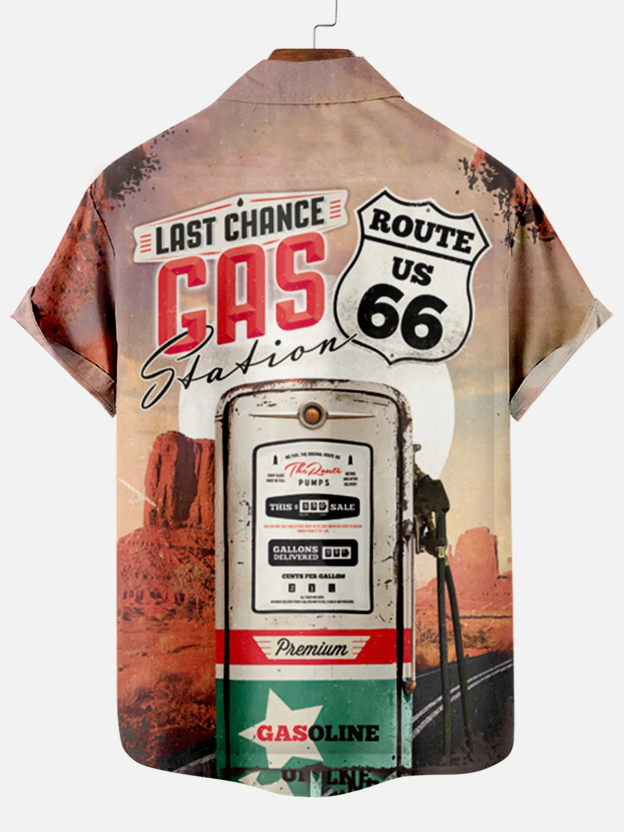 Men's Retro Road Print Short Sleeve Shirt