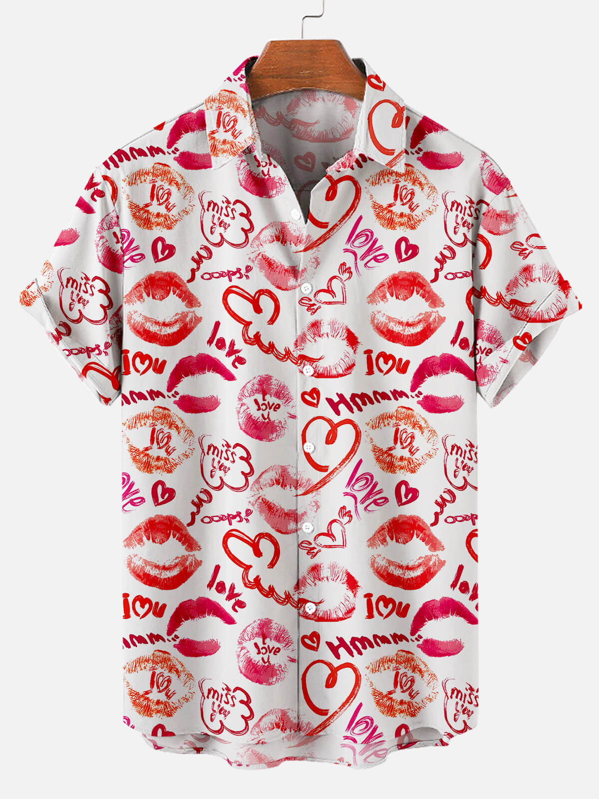 Heart Red Lip Print Men's Short-Sleeved Shirt