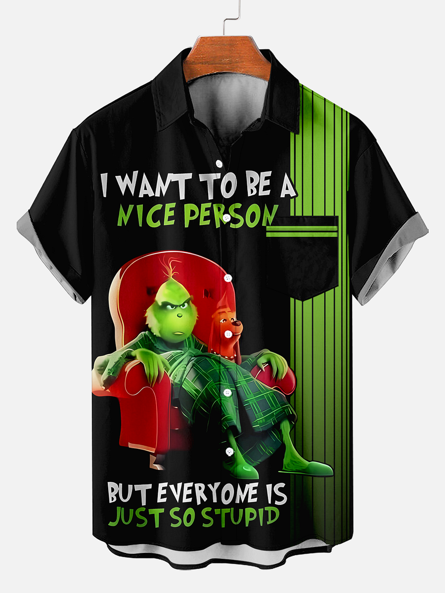 Men's Comfy Christmas Green Furry Monster Print Shirt