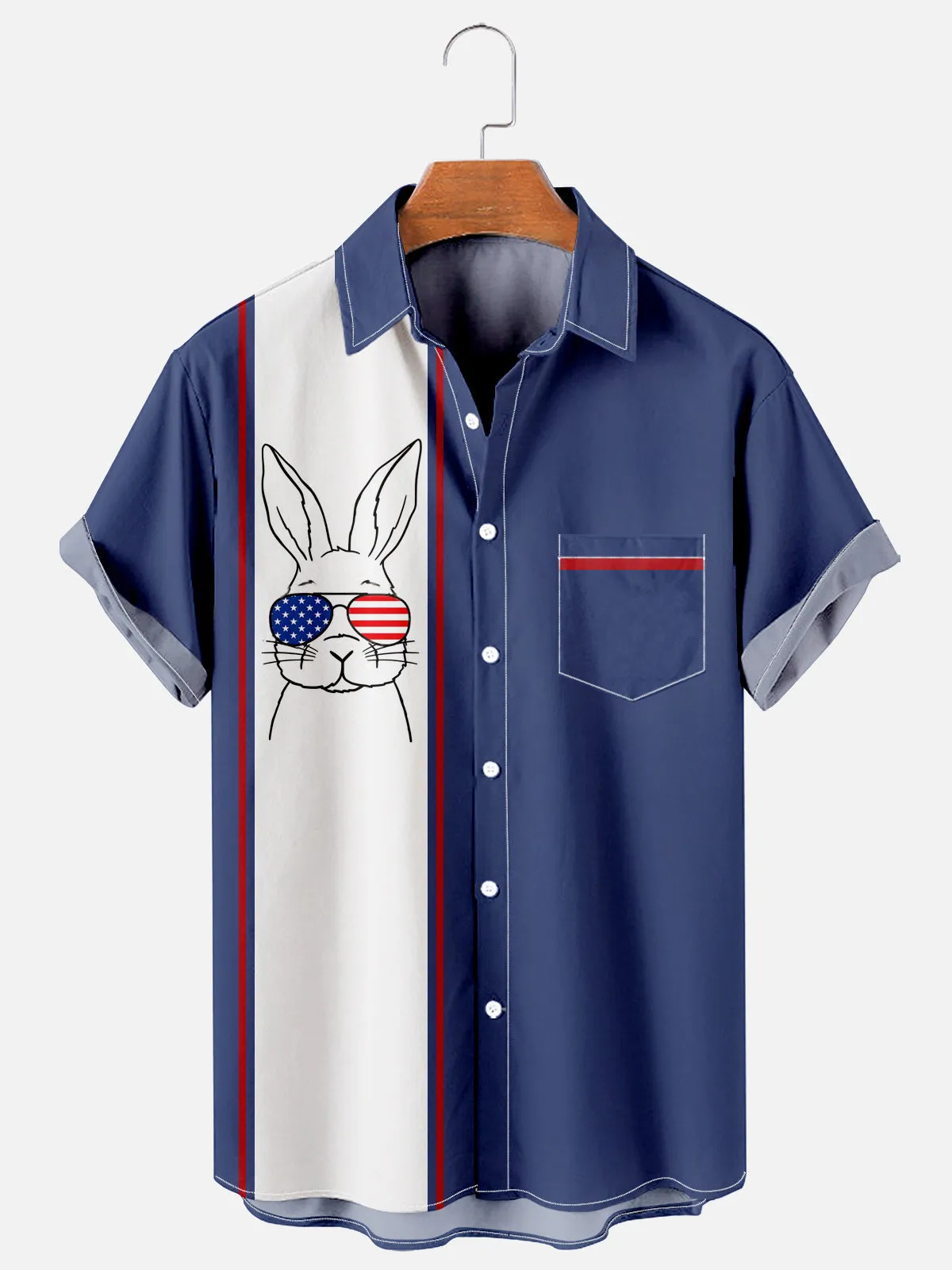 American Flag Day Festive Striped Rabbit Pattern Men's Shirt