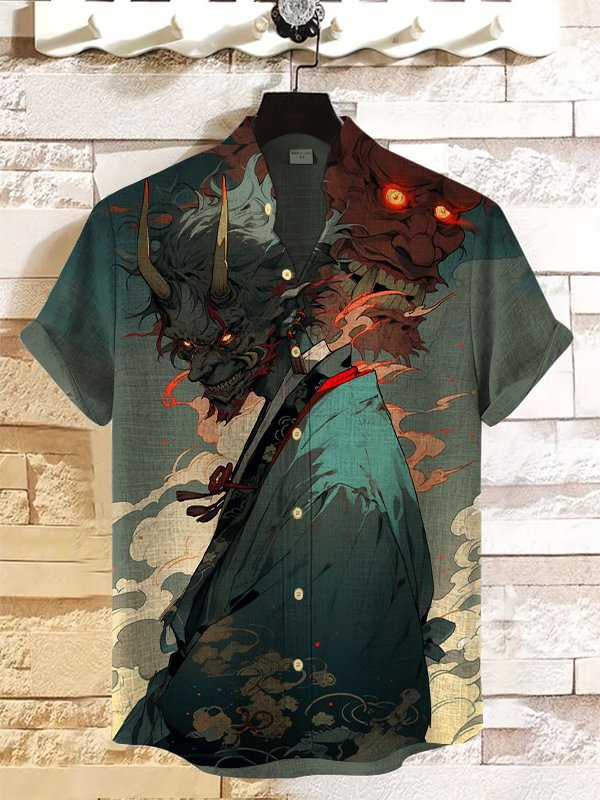 Men's Japanese Art Pattern Short Sleeve Shirt