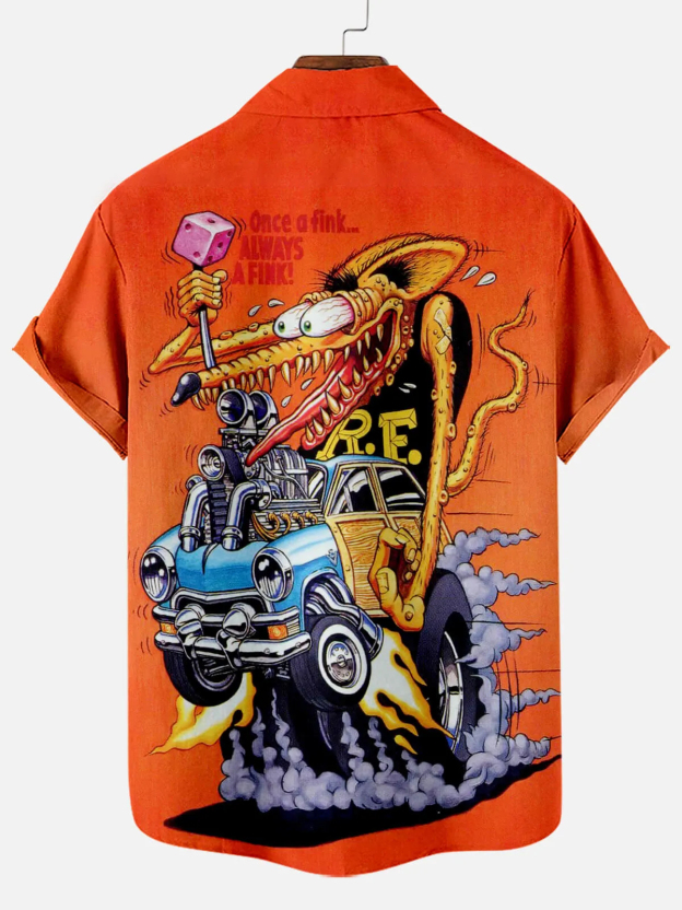 Men's Nostalgic Anime Character Retro Car Short Sleeve Shirt