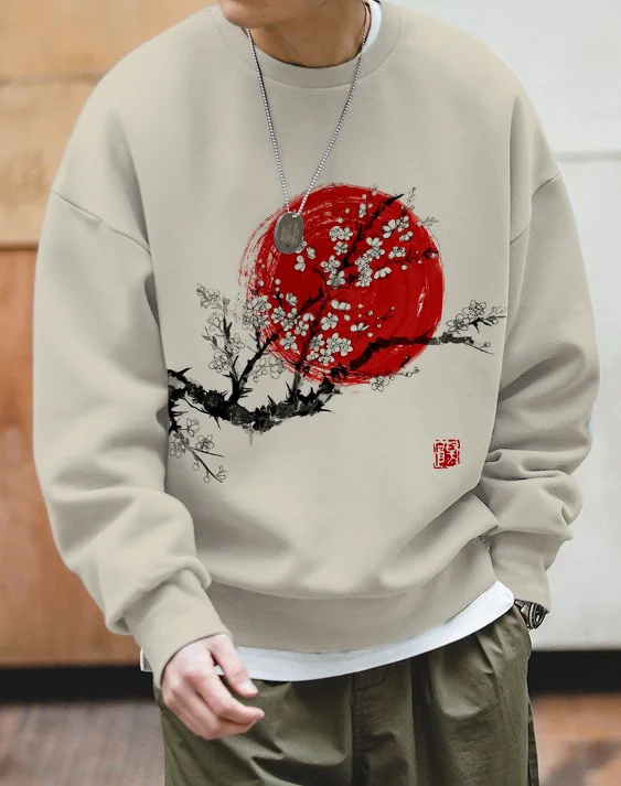Men's Sunrise Plum Blossom Japanese Art Print Casual Sweatshirt