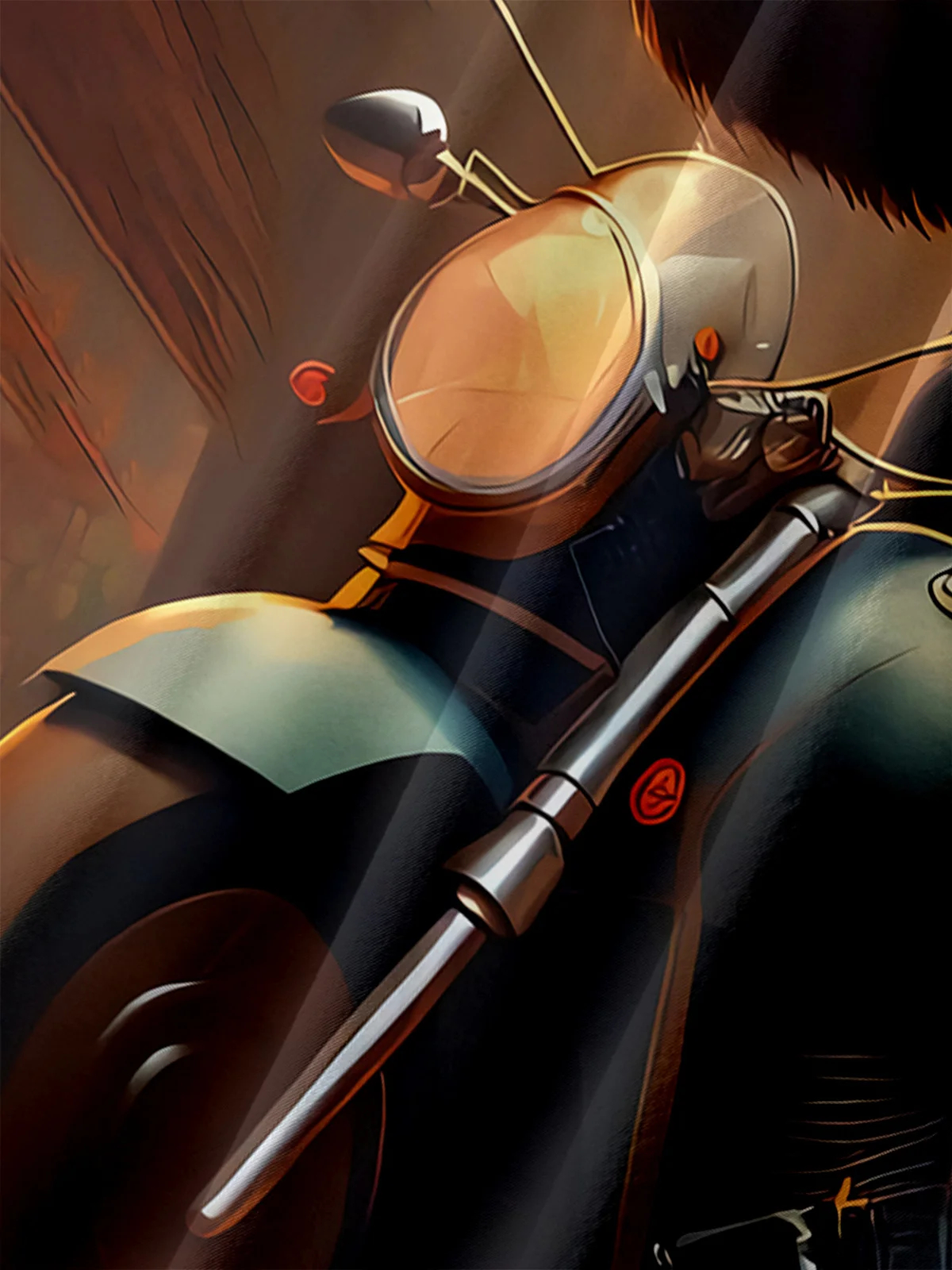 Men's fun casual cartoon motorcycle bear short sleeved pocket shirt