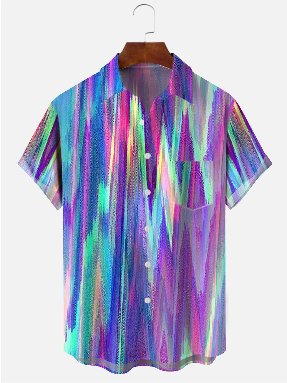 Men's geometric multi-color abstract casual short sleeved pocket shirt