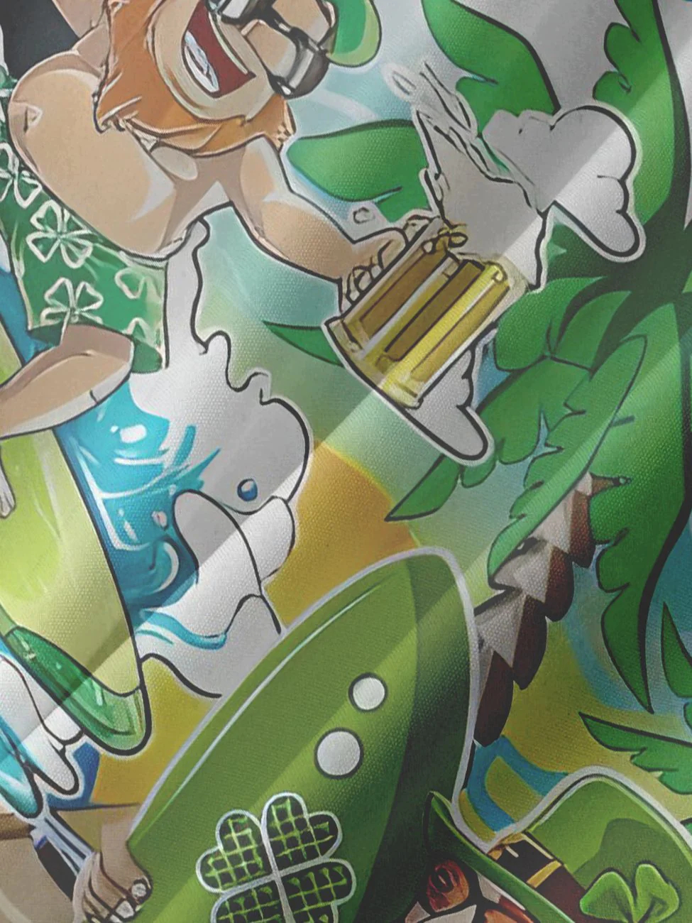 Men's St. Patrick's Day cartoon dwarf print casual short sleeved pocket shirt