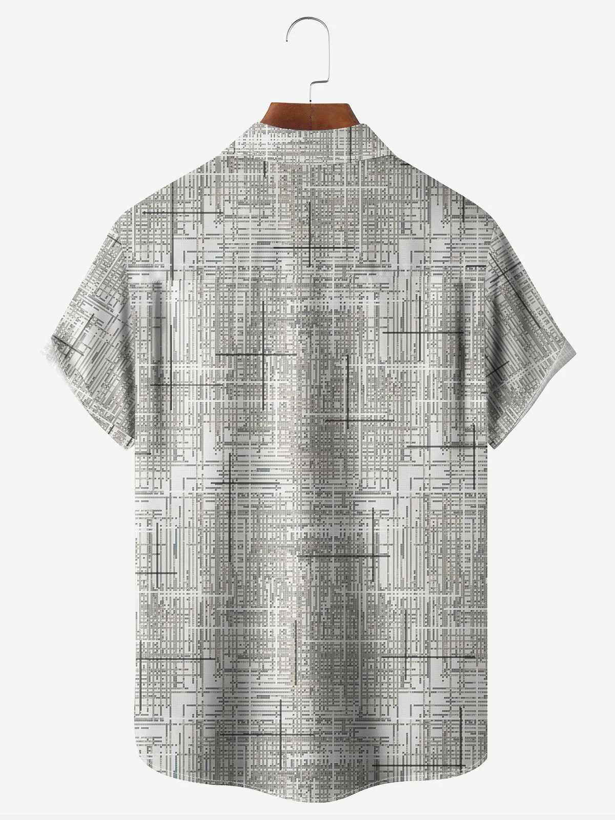 Men's casual geometric gray abstract pocket short sleeved shirt