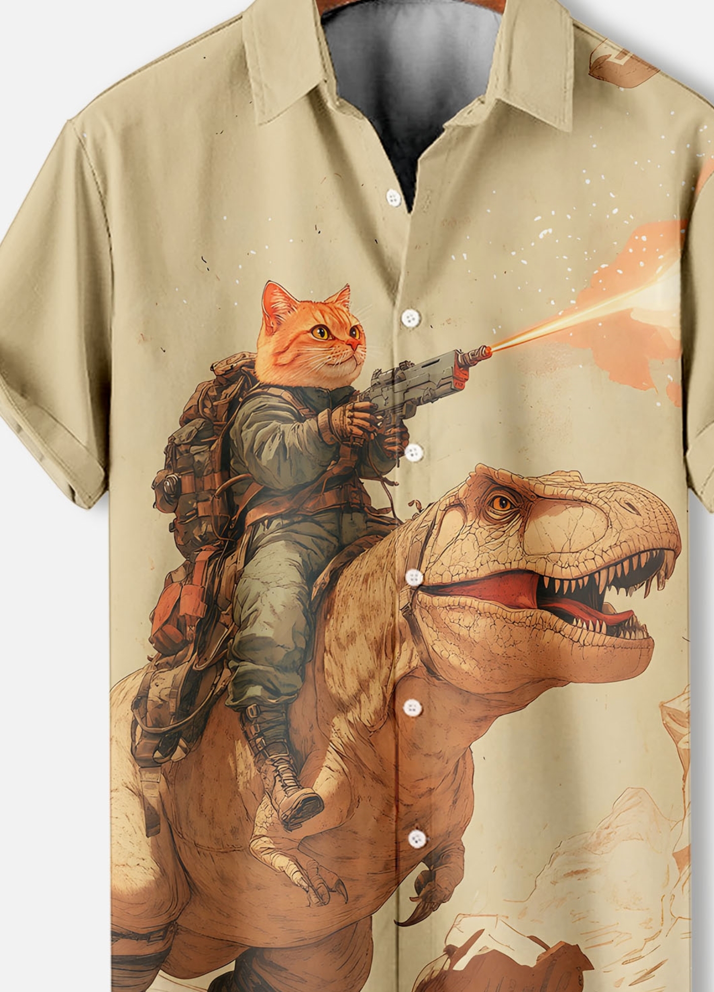 Men's Retro Cartoon Anime Cat Theme Short Sleeve Shirt