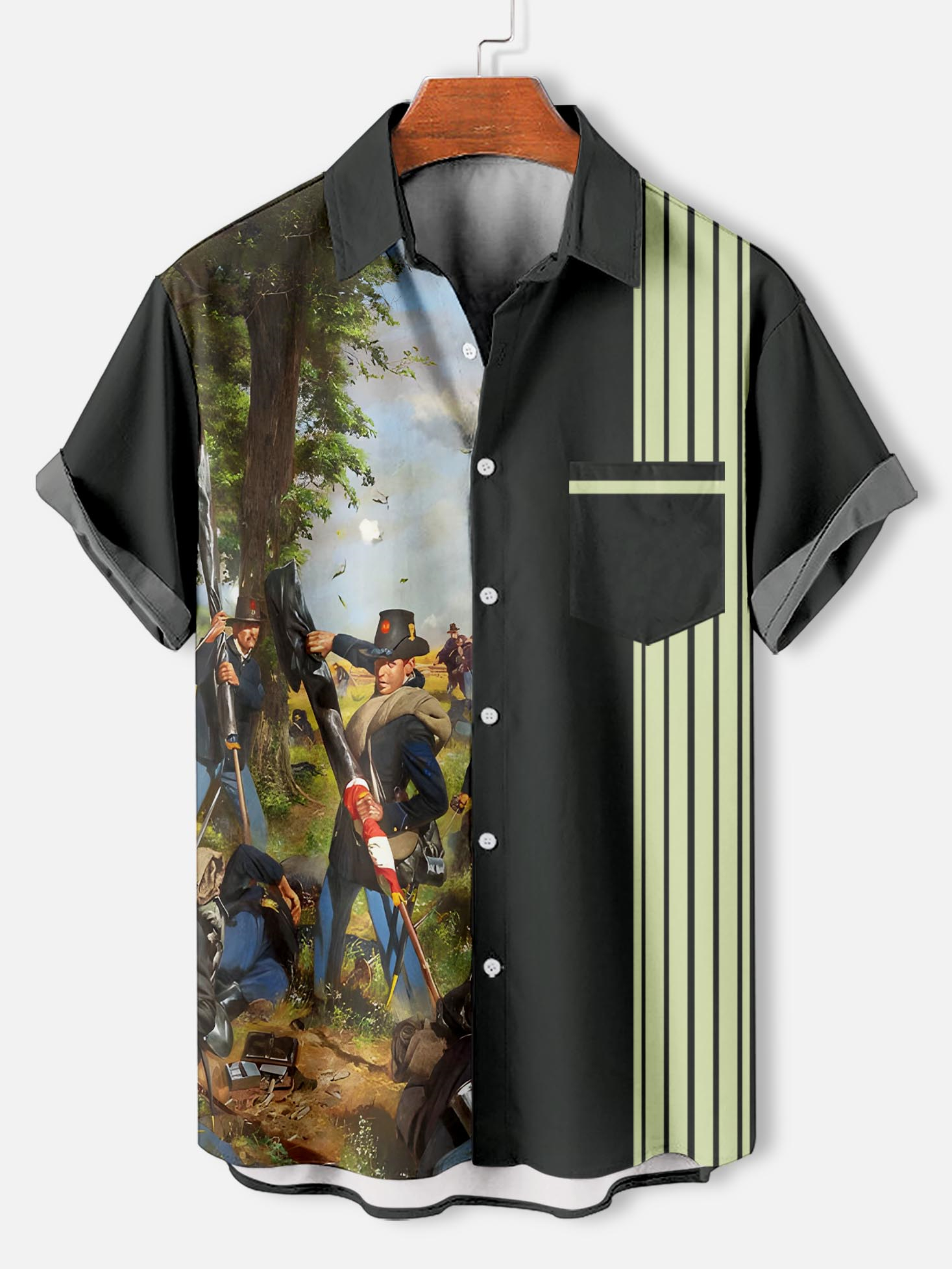 Men's retro illustration short sleeve shirt