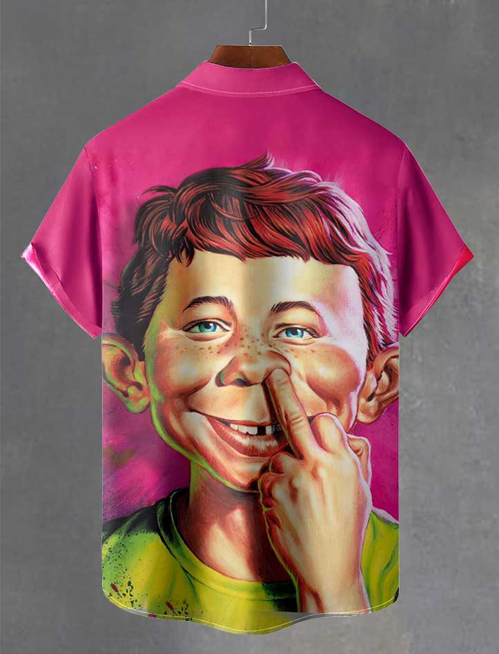 Men's Retro Anime Illustration Short Sleeve Shirt