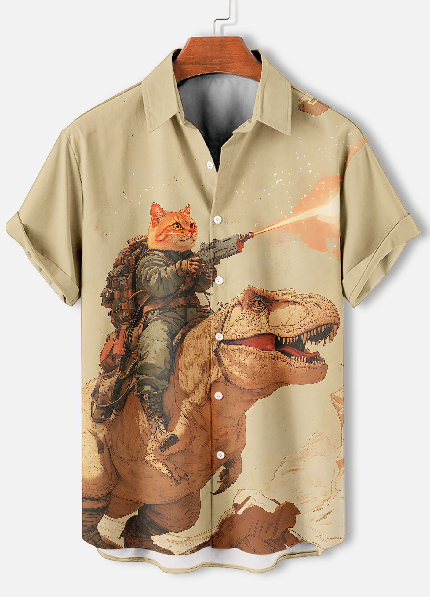 Men's Retro Cartoon Anime Cat Theme Short Sleeve Shirt
