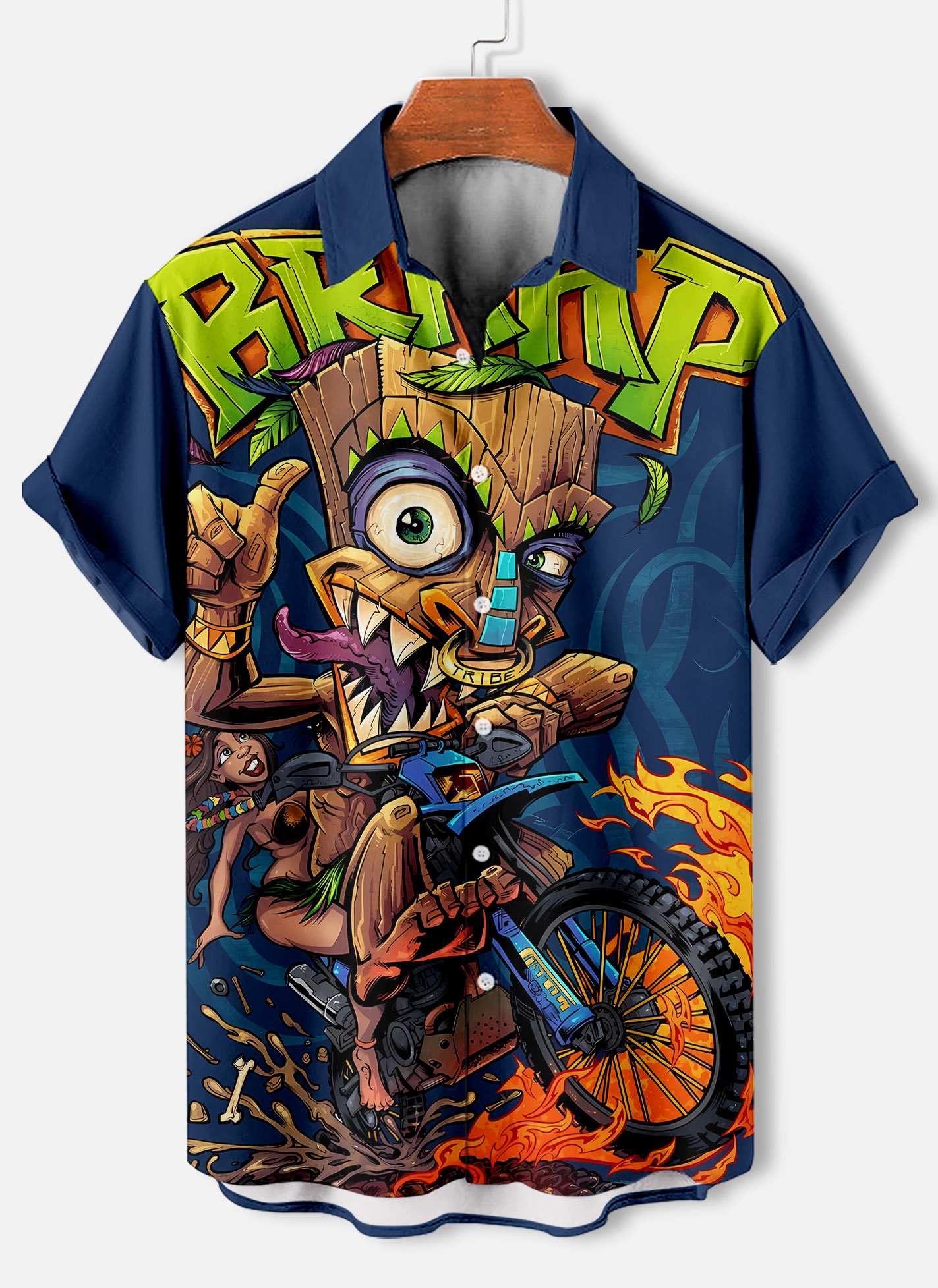 Men's retro cartoon motorcycle element rat fink short-sleeved shirt