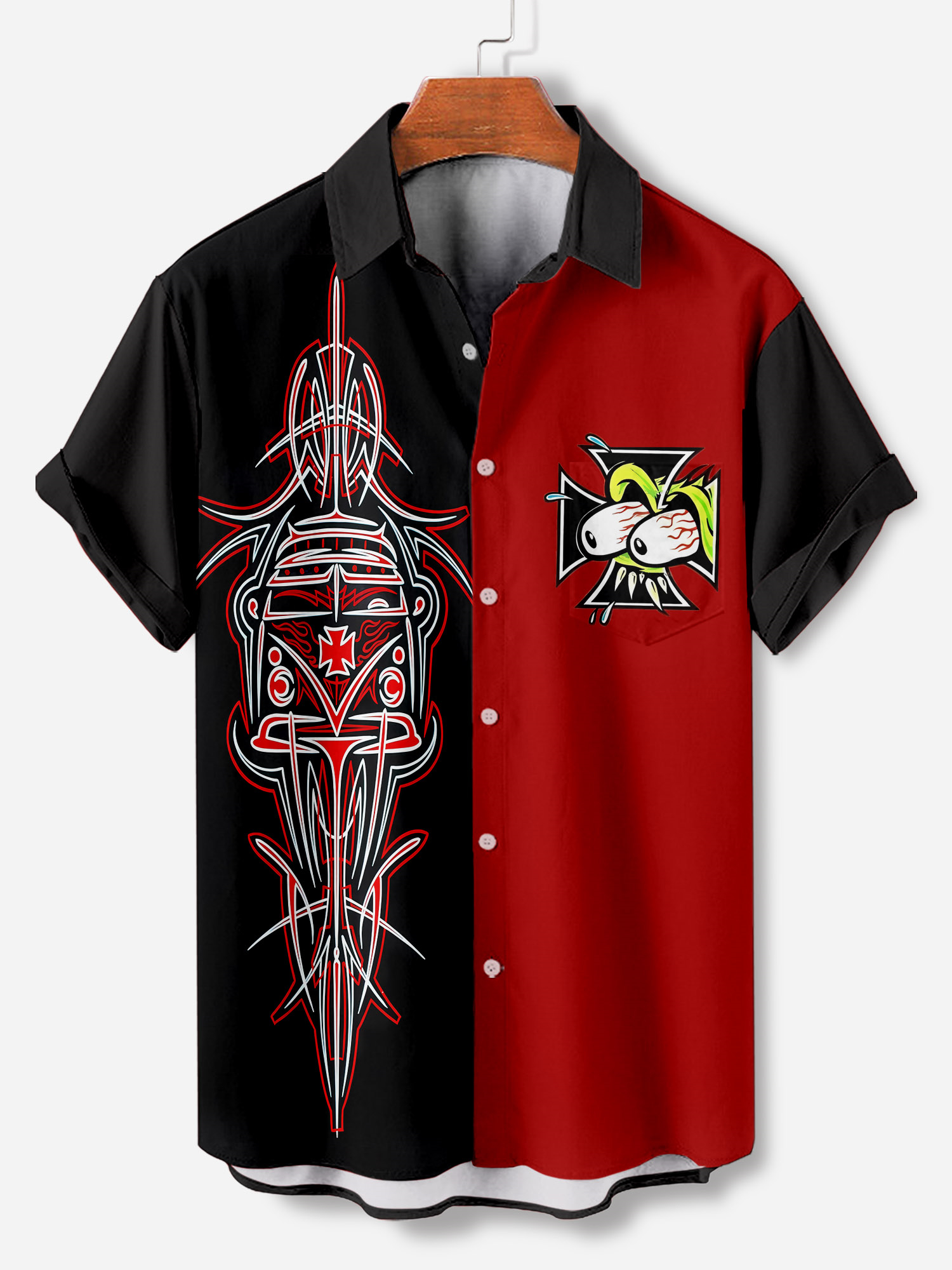 Men's cartoon racing stripe element short-sleeved shirt