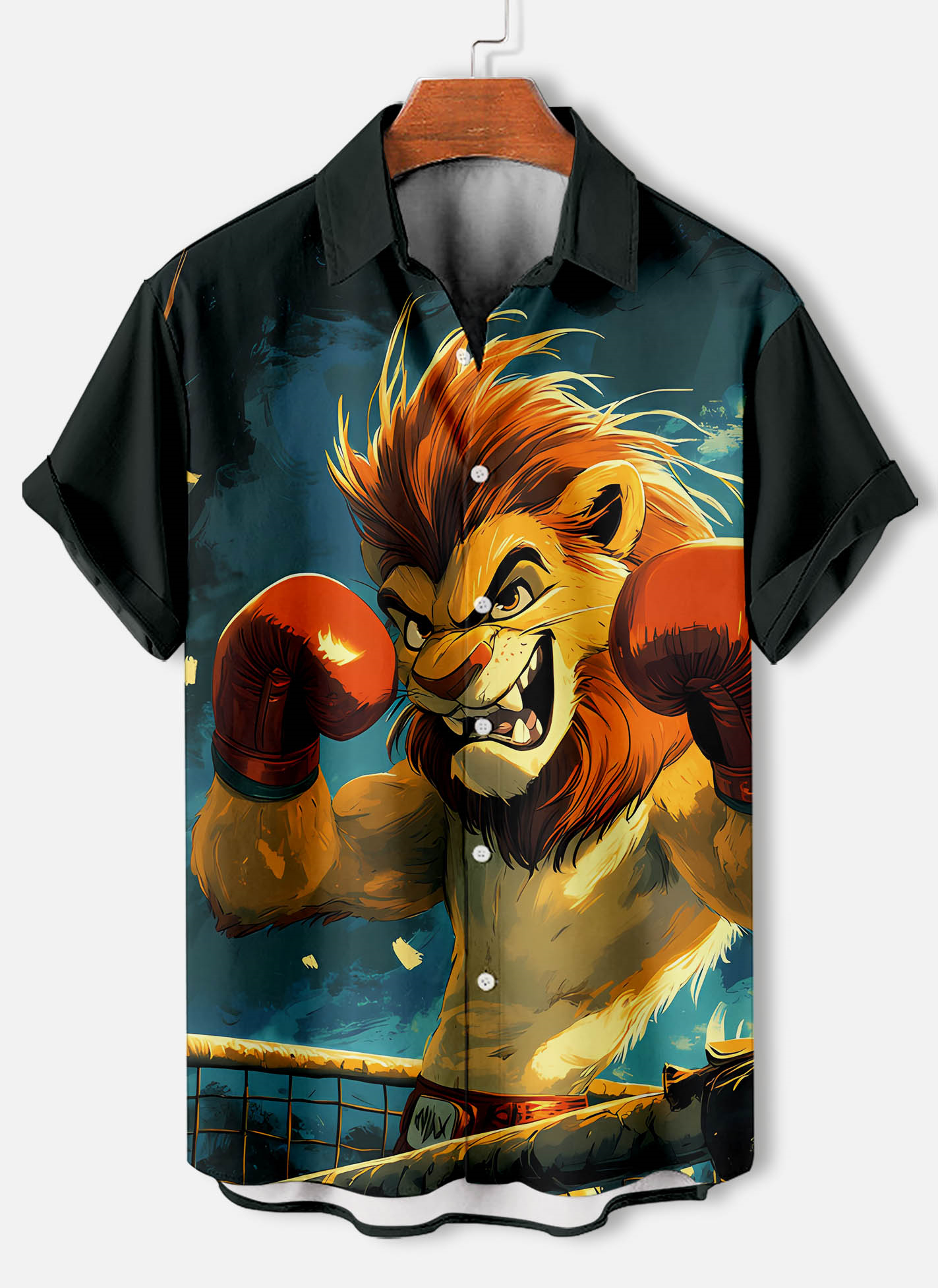 Men's Funny Animal Kung Fu Lion Graphic Short Sleeve Shirt